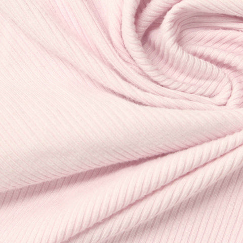 Brushed Polyester Stretch Rib Knit Fabric, 270 gsm, 160 cm — Pink