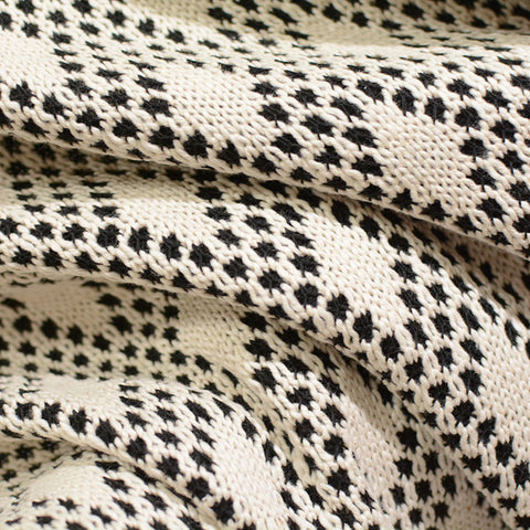 Black Geometric Interlock Knit, Cotton-Poly, 416 gsm
