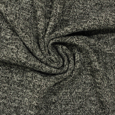 Black Marl Rib Knit, Polyester, 200 gsm
