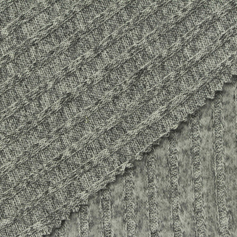 Dark Grey Marl Rib Knit, Poly-Viscose, 220 gsm