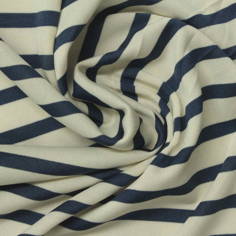 Navy Horizontal-Stripe Jersey Knit, Polyester, 150 gsm