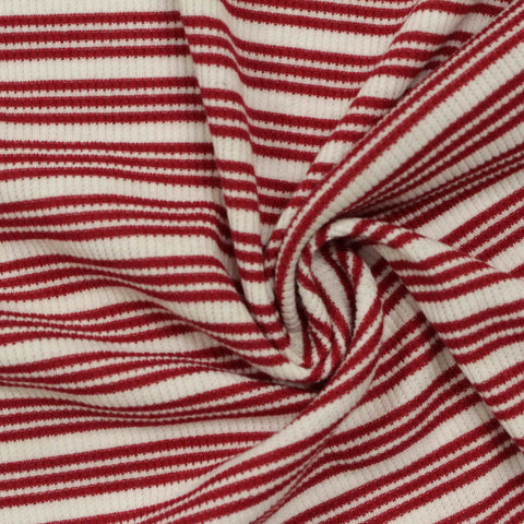 Red Horizontal-Stripe Rib Knit, Poly-Cotton