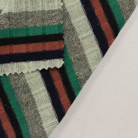 Green Horizontal-Stripe Rib Knit, Polyester, 185 gsm