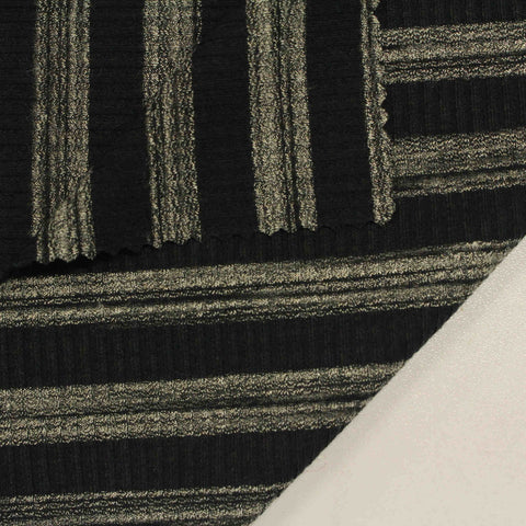 Black Vertical-Stripe Rib Knit, Polyester, 215 gsm