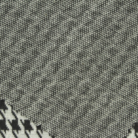 Black Houndstooth Interlock Knit, Polyester, 275 gsm