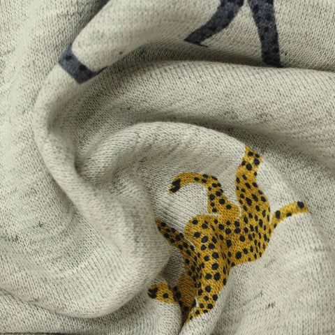 Yellow Leopard French Terry, Poly-Cotton