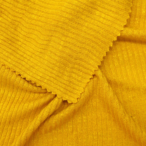 Viscose Polyester Stretch Rib Knit Fabric, 213 gsm — Yellow