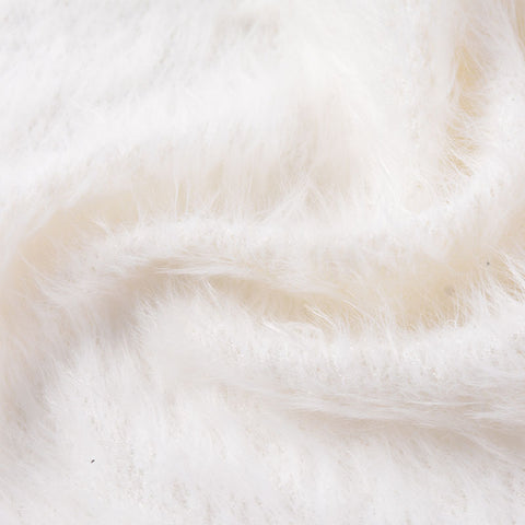 Nylon Acrylic Chunky Knit Fabric, 280 gsm, 160 cm — White