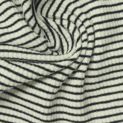 Black Horizontal-Stripe Rib Knit, Poly-Viscose, 270 gsm, 160 cm