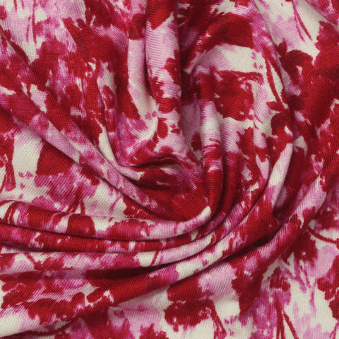 Red Abstract-Floral Jersey Knit, Viscose