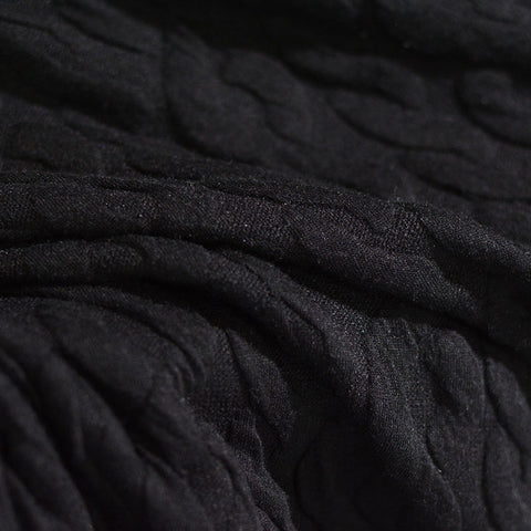 Jacquard Polyester Viscose Stretch Knit Fabric, 350 gsm, 165 cm — Black