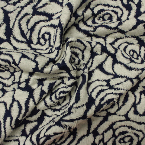 Navy Floral Interlock Knit, Viscose-Poly