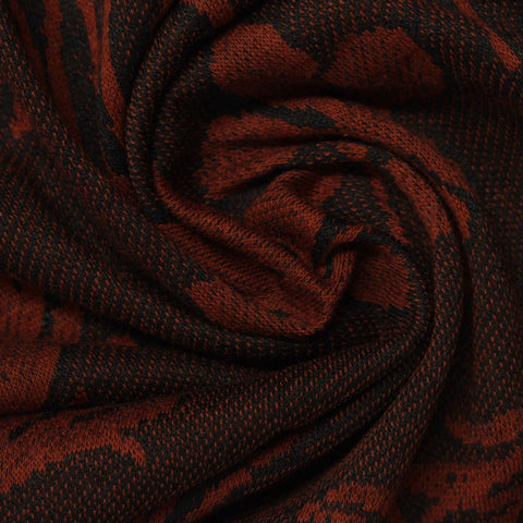 Dark Brown Abstract-Leaf Jacquard, Poly-Cotton