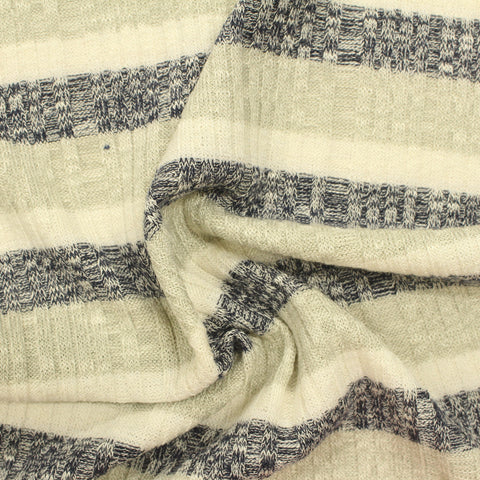 Cream Horizontal-Stripe Knit, Poly-Viscose, 216 gsm