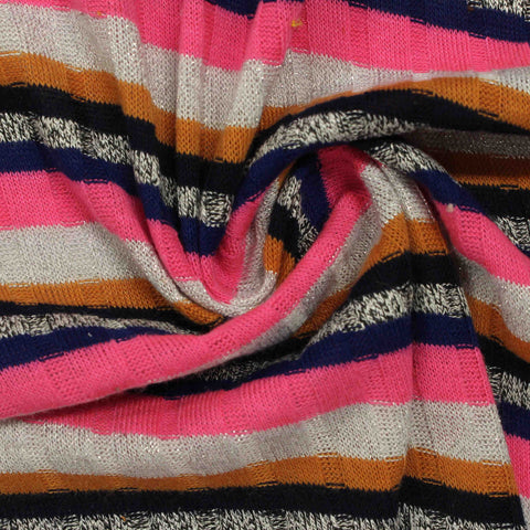 Polyester Metallic Stretch Rib Knit Fabric, 190 gsm, 125 cm — Red