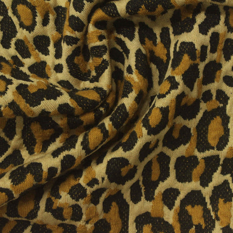 Beige Leopard Interlock Knit, Poly-Cotton