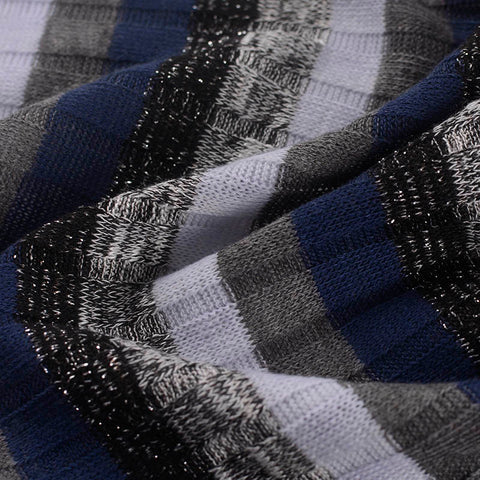 Navy Horizontal-Stripe Rib Knit, Polyester, 175 gsm