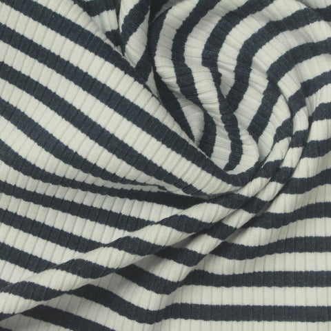 Dark Grey Horizontal-Stripe Rib Knit, Cotton-Poly