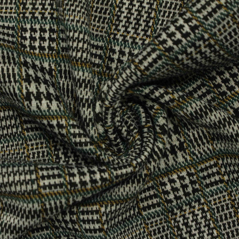 Black Houndstooth Jacquard, Poly-Viscose, 240 gsm