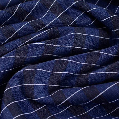 Jacquard Polyester Viscose Stretch Interlock Knit Fabric, 290 gsm, 155 cm — Navy