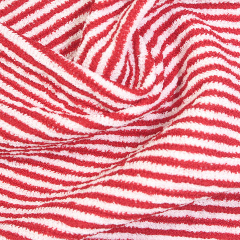 Red Horizontal-Stripe Interlock Knit, Polyester, 250 gsm