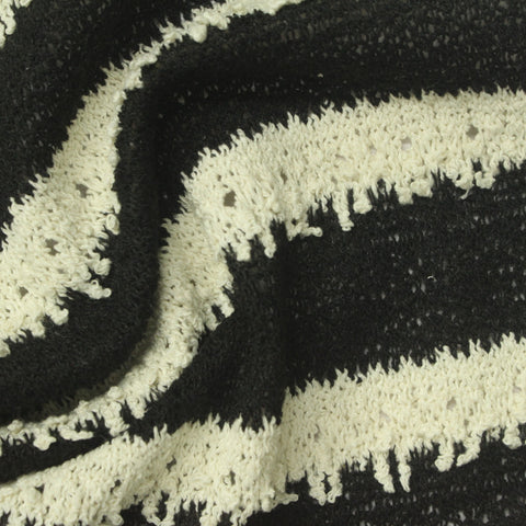 Black Horizontal-Stripe Chunky Knit, Poly-Cotton, 350 gsm