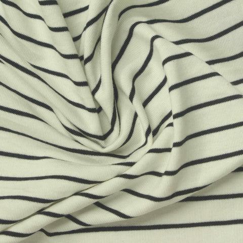 Black Horizontal-Stripe Jersey Knit, Modal-Cotton