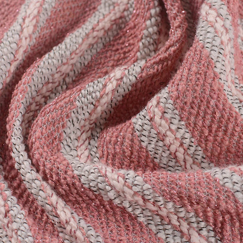Pink Horizontal-Stripe Chunky Knit, Polyester, 343 gsm
