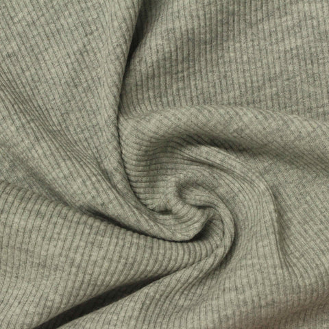 Heather Grey Marl Rib Knit, Poly-Cotton, 349 gsm