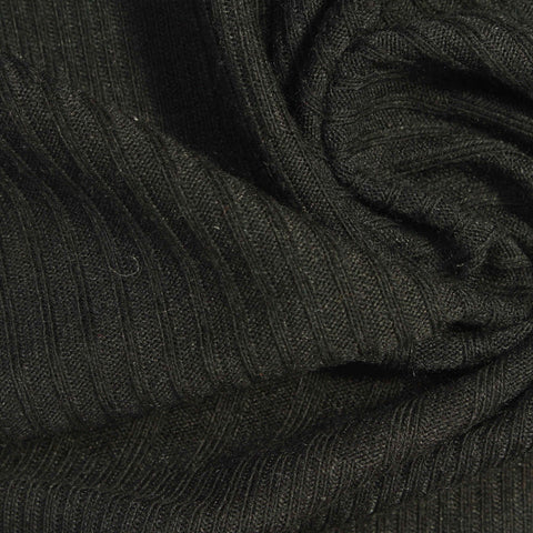 Polyester Viscose Stretch Rib Knit Fabric, 190 gsm — Black