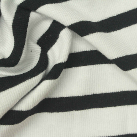 Black Horizontal-Stripe Rib Knit, Cotton, 220 gsm, 145 cm