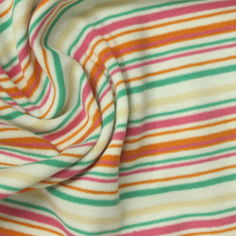 Multicolor Horizontal-Stripe Rib Knit, Cotton-Poly