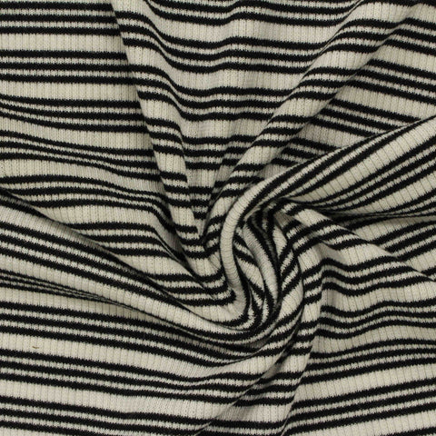 Black Horizontal-Stripe Rib Knit, Poly-Cotton, 200 gsm