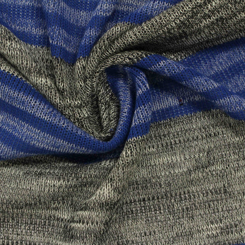 Blue Horizontal-Stripe Chunky Knit, Poly-Viscose, 159 gsm