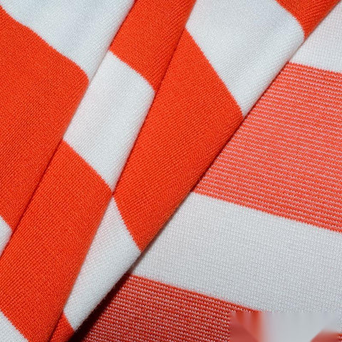 Orange Stripes Ponte Knit, Viscose-Poly