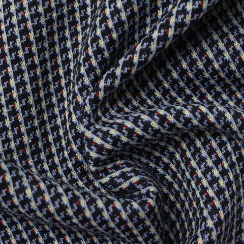 Plaid Polyester Stretch Knit Fabric, 320 gsm, 155 cm — Navy