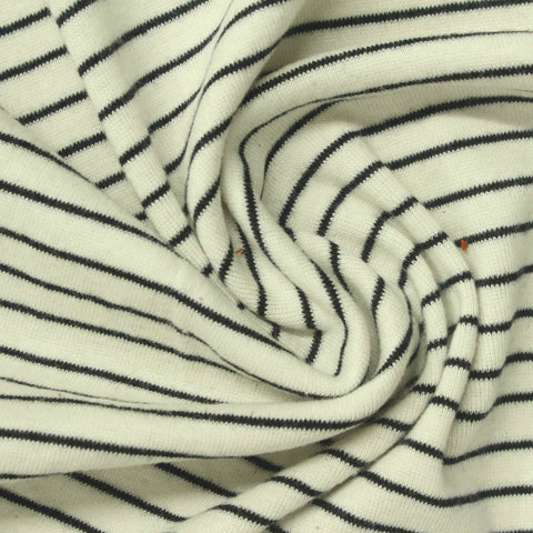 Black Horizontal-Stripe Rib Knit, Cotton, 200 gsm, 165 cm