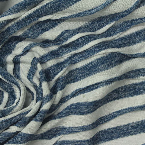 Blue Horizontal-Stripe Jersey Knit, Polyester, 200 gsm, 160 cm