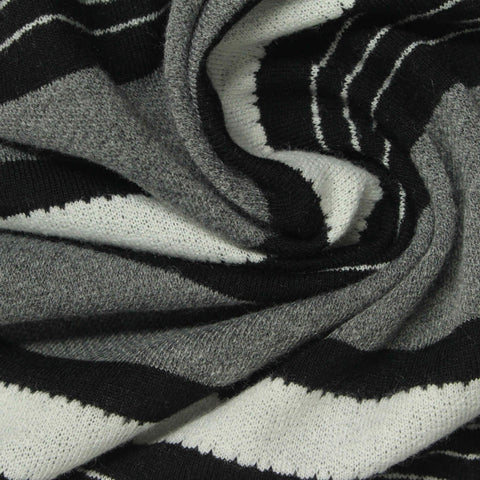 Black Horizontal-Stripe Jersey Knit, Poly-Viscose, 165 gsm, 173 cm