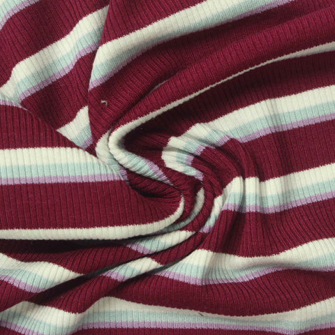 Maroon Horizontal-Stripe Rib Knit, Viscose