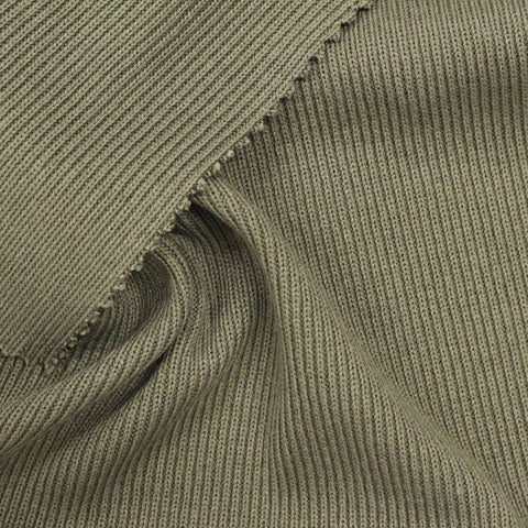 Viscose Acrylic Blend Stretch Rib Knit Fabric, 378 gsm — Green