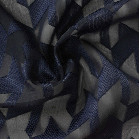 Dark Blue Geometric Jacquard, Polyester, 78 gsm