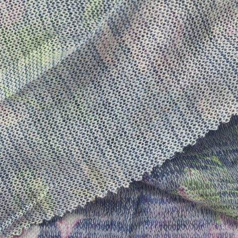 Blue Floral Chunky Knit, Poly-Viscose, 117 gsm