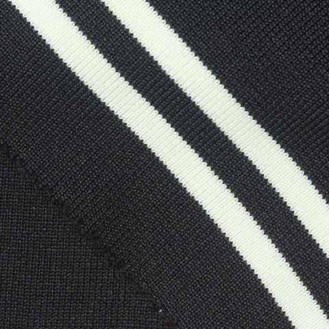 White Horizontal-Stripe Rib Knit, Polyester, 580 gsm