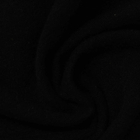 Brushed Cotton Polyester Stretch French Terry Fabric, 255 gsm, 150 cm — Black