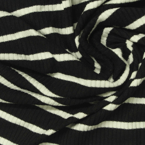 Striped Viscose Stretch Rib Knit Fabric, 270 gsm, 120 cm — Black
