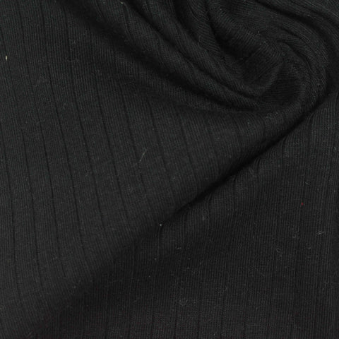 Cotton Stretch Rib Knit Fabric, 205 gsm, 130 cm — Black