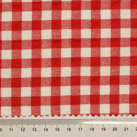 Red Check Seersucker, Cotton-Poly