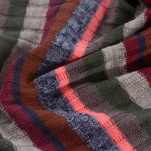 Brown Horizontal-Stripe Rib Knit, Polyester, 162 gsm