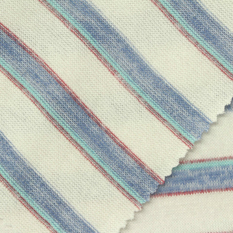 Cream Horizontal-Stripe Jersey Knit, Poly-Viscose, 205 gsm